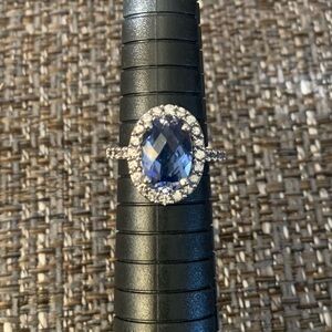 Sterling Silver Tanzanite and clear colored CZ ring sz 7